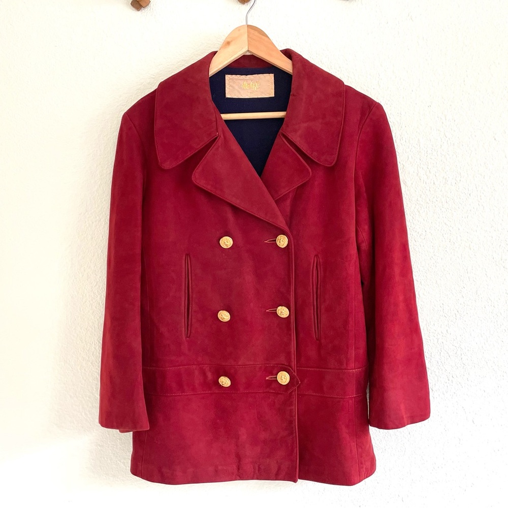 Vintage Cranberry Suede Coat Breasted Pea Coat Helft’s of Beverly Hills Designer